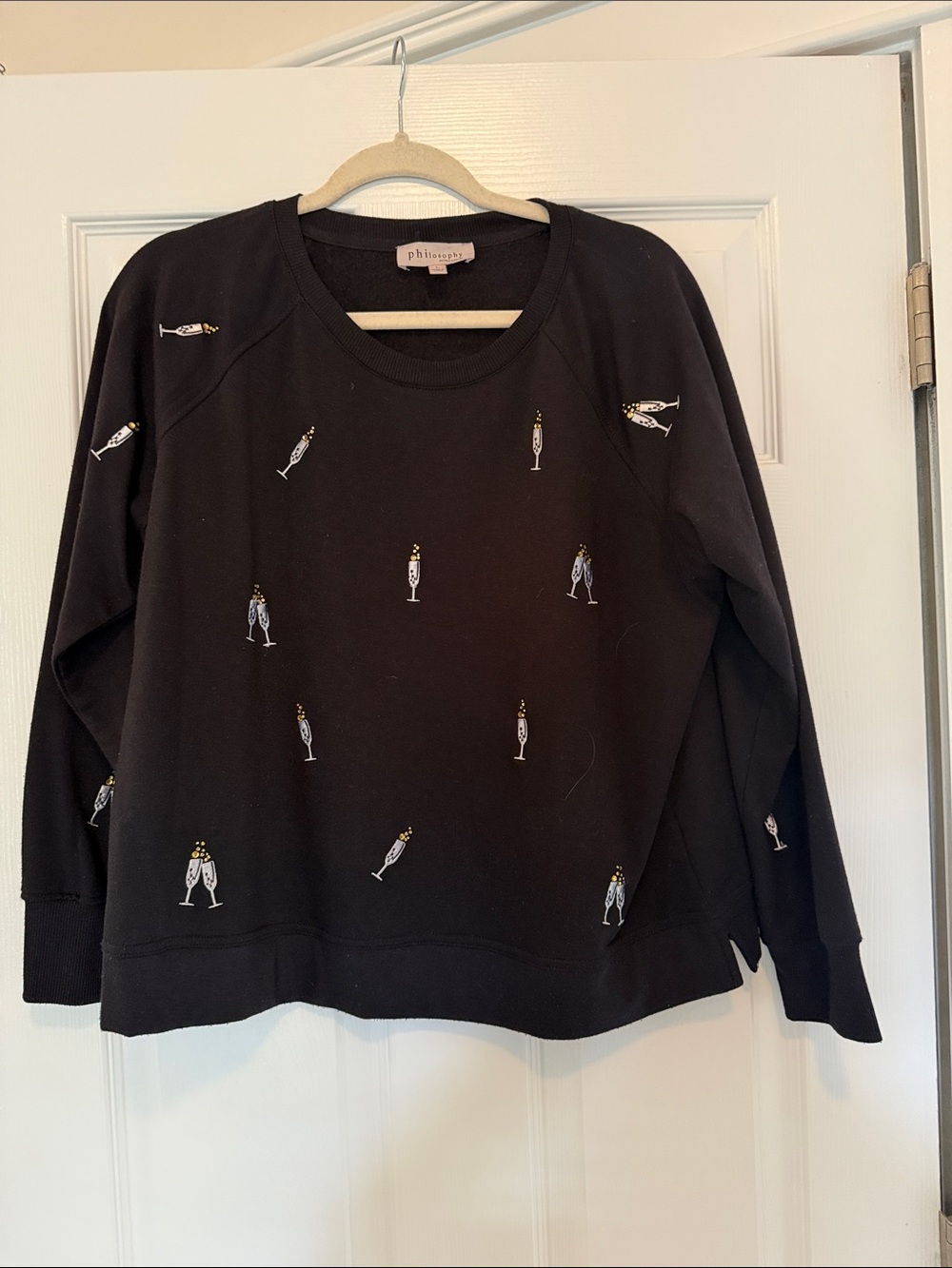 Philosophy Black Sweatshirt with Champagne Glass Embroidery